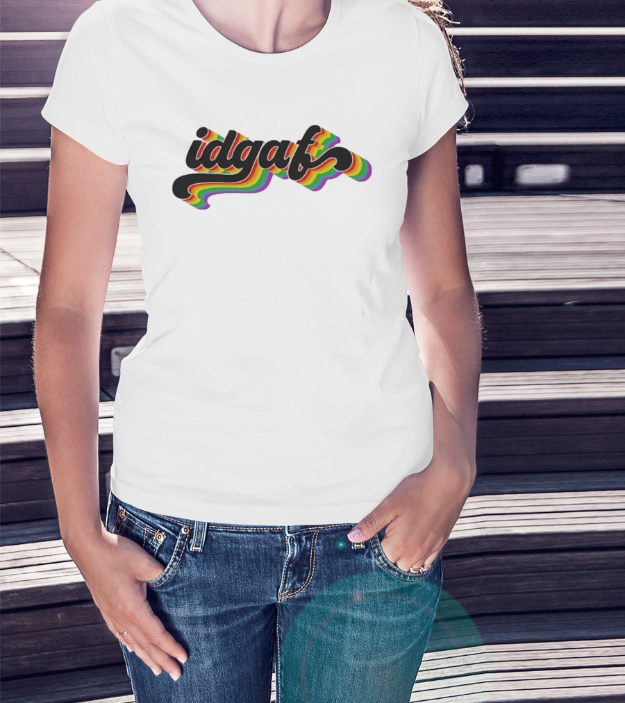 Idgaf Rainbow Groovy Retro Colorful T-Shirt
