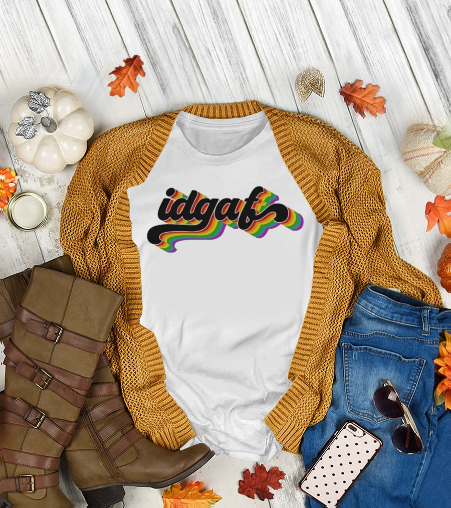Idgaf Rainbow Groovy Retro Colorful T-Shirt