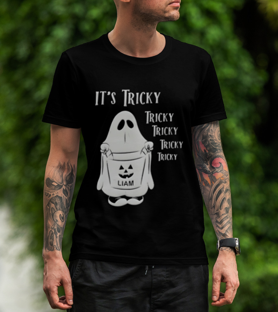 It's Tricky Ghost Holding Jack O Lantern Bucket Halloween T-Shirt