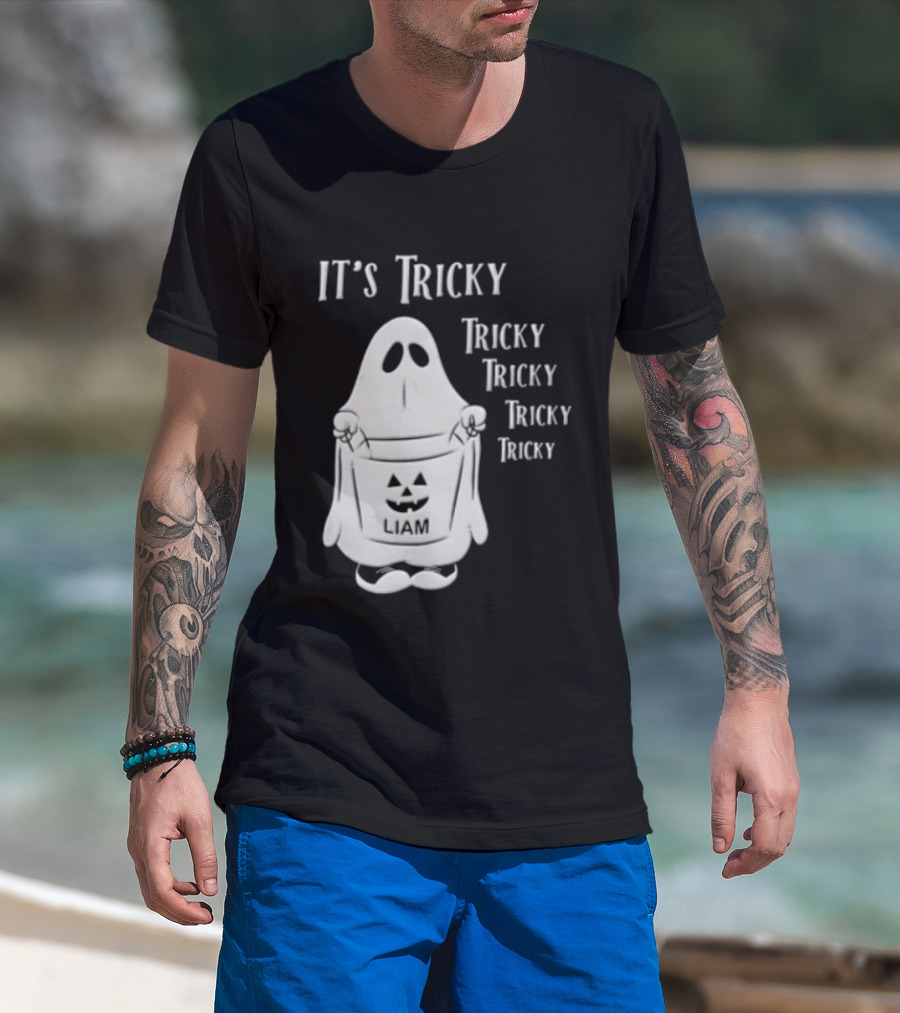 It's Tricky Ghost Holding Jack O Lantern Bucket Halloween T-Shirt