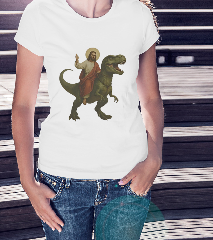 Jesus Riding Tyrannosaurus Rex Dinosaur T-Shirt