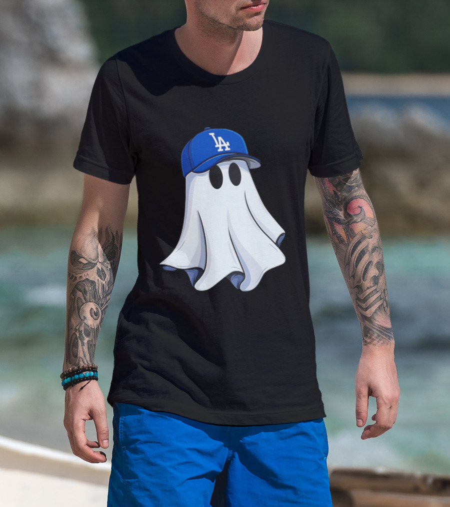 Los Angeles Dodgers Ghost In Blue LA Cap T-Shirt