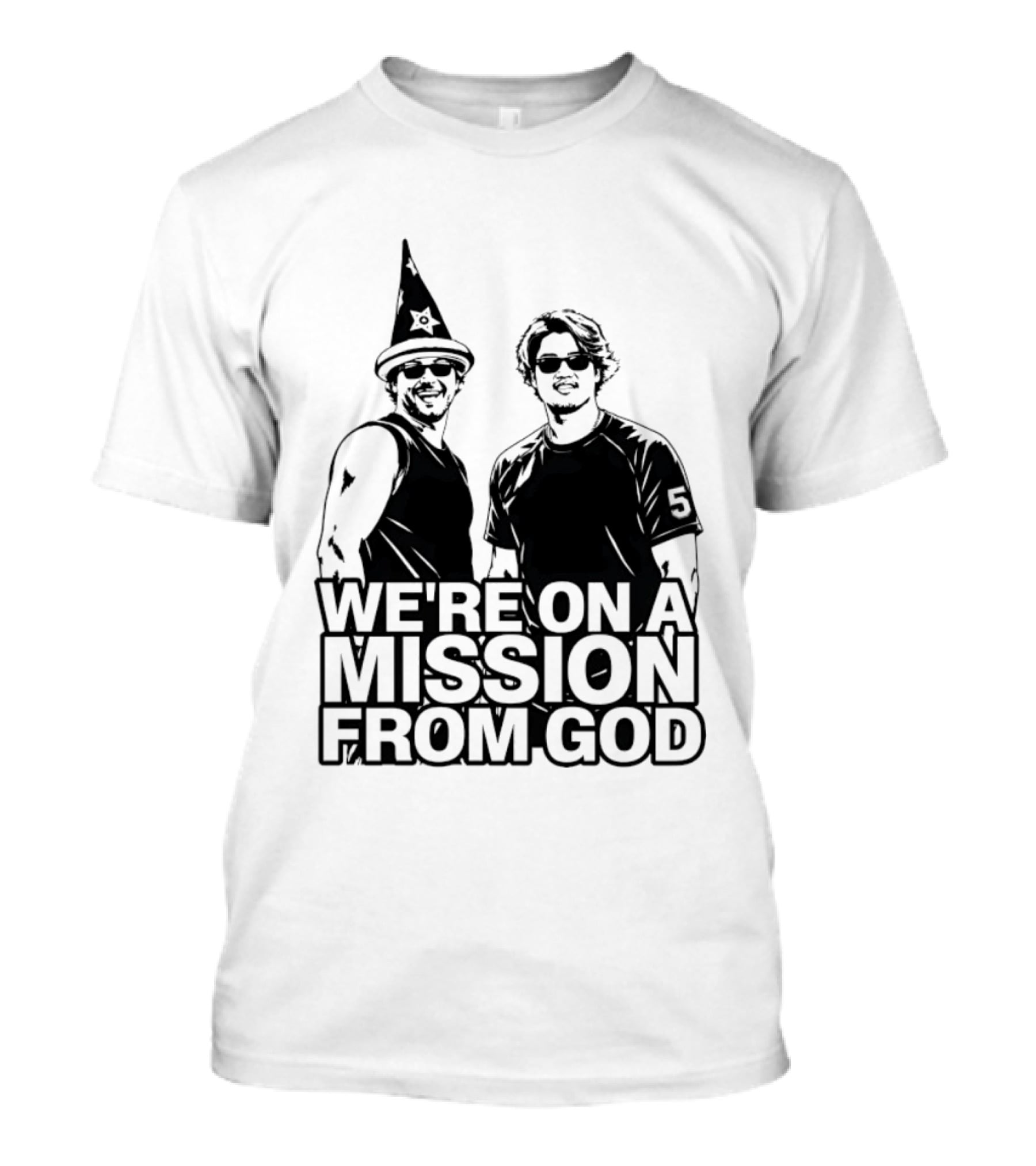We're On A Mission From God Blues Brothers Wizard Hat Sunglasses T-Shirt