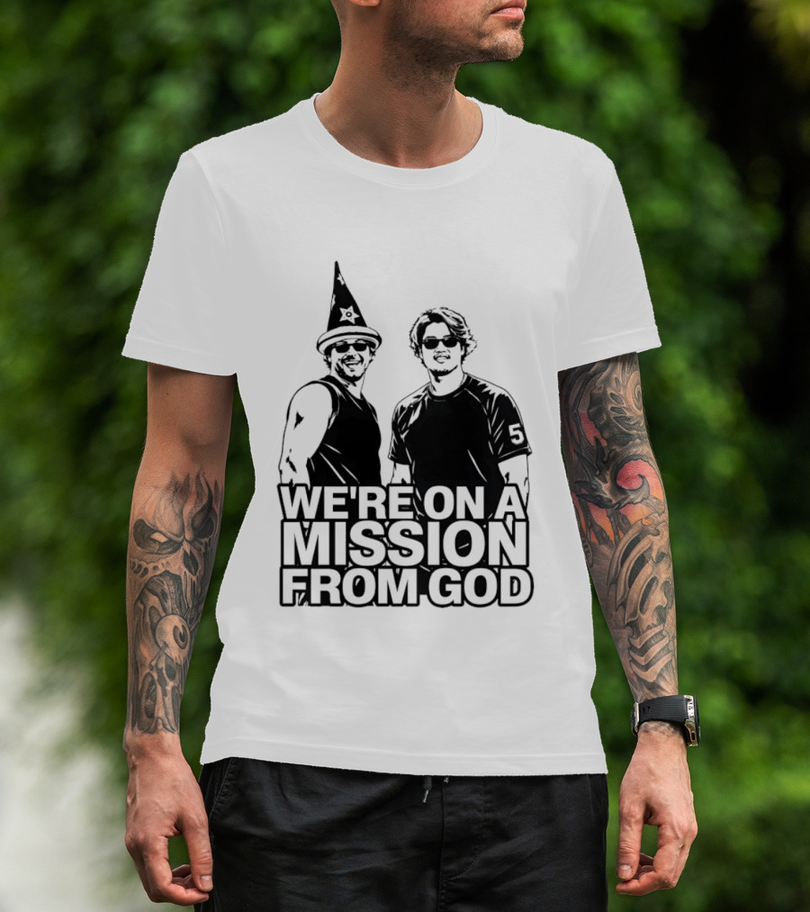 We're On A Mission From God Blues Brothers Wizard Hat Sunglasses T-Shirt