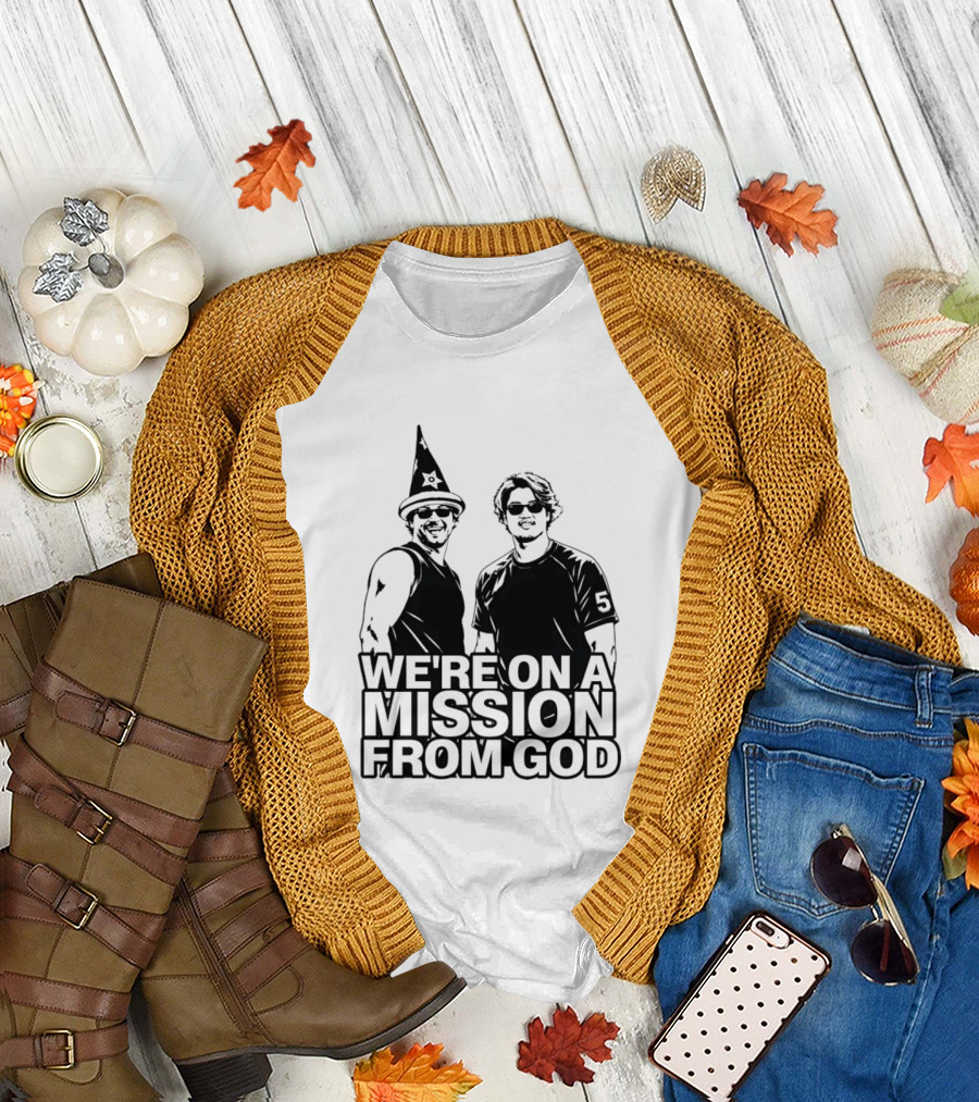 We're On A Mission From God Blues Brothers Wizard Hat Sunglasses T-Shirt