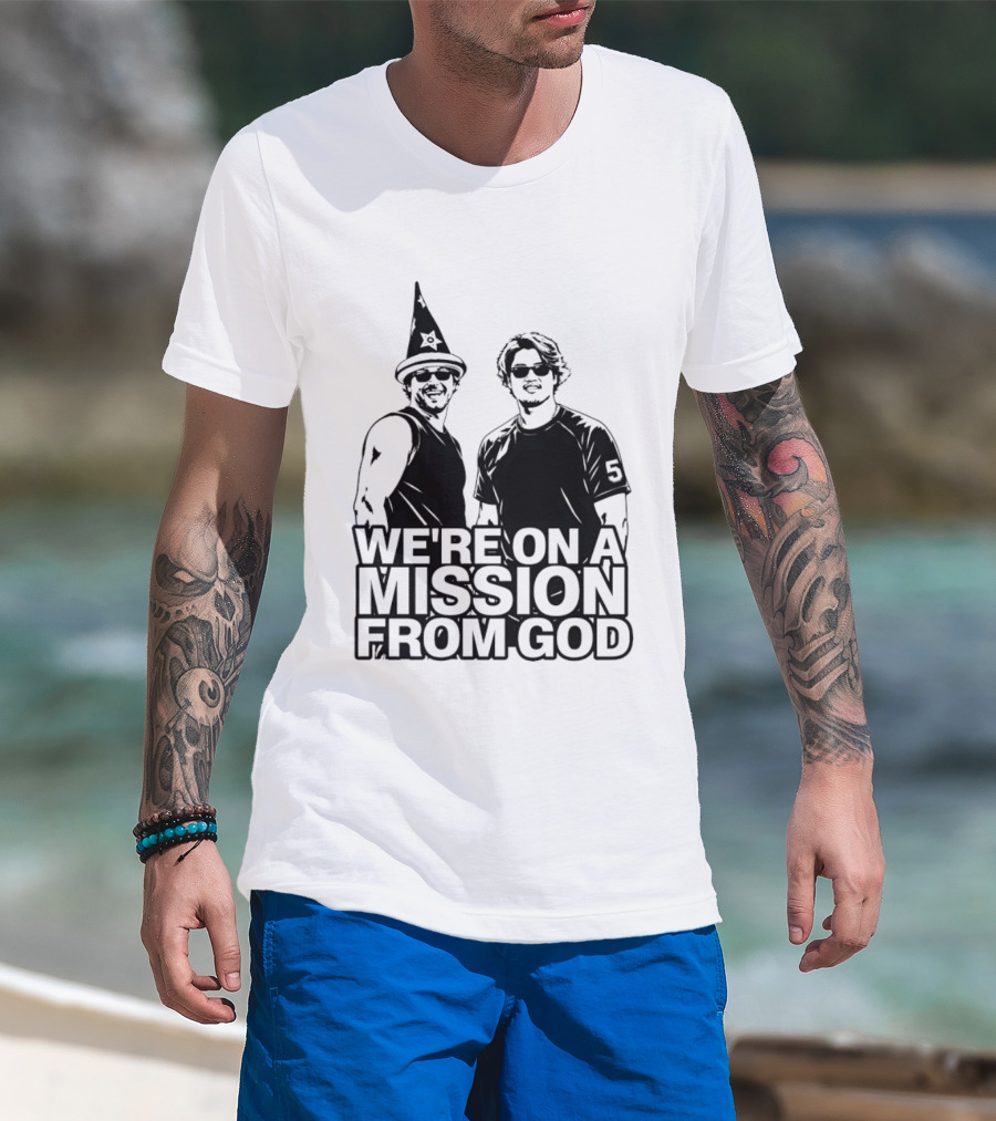 We're On A Mission From God Blues Brothers Wizard Hat Sunglasses T-Shirt