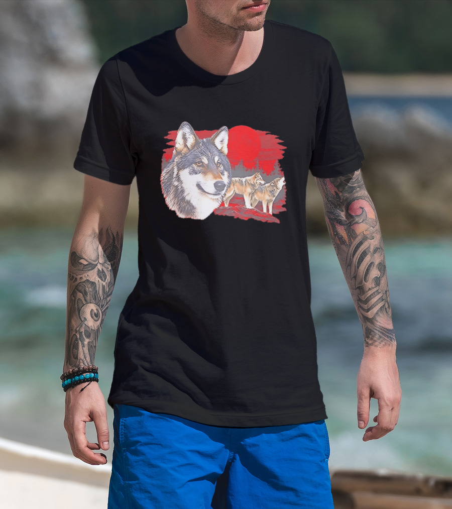 Wolf Pack Under A Moon Wolves Wildlife T-Shirt