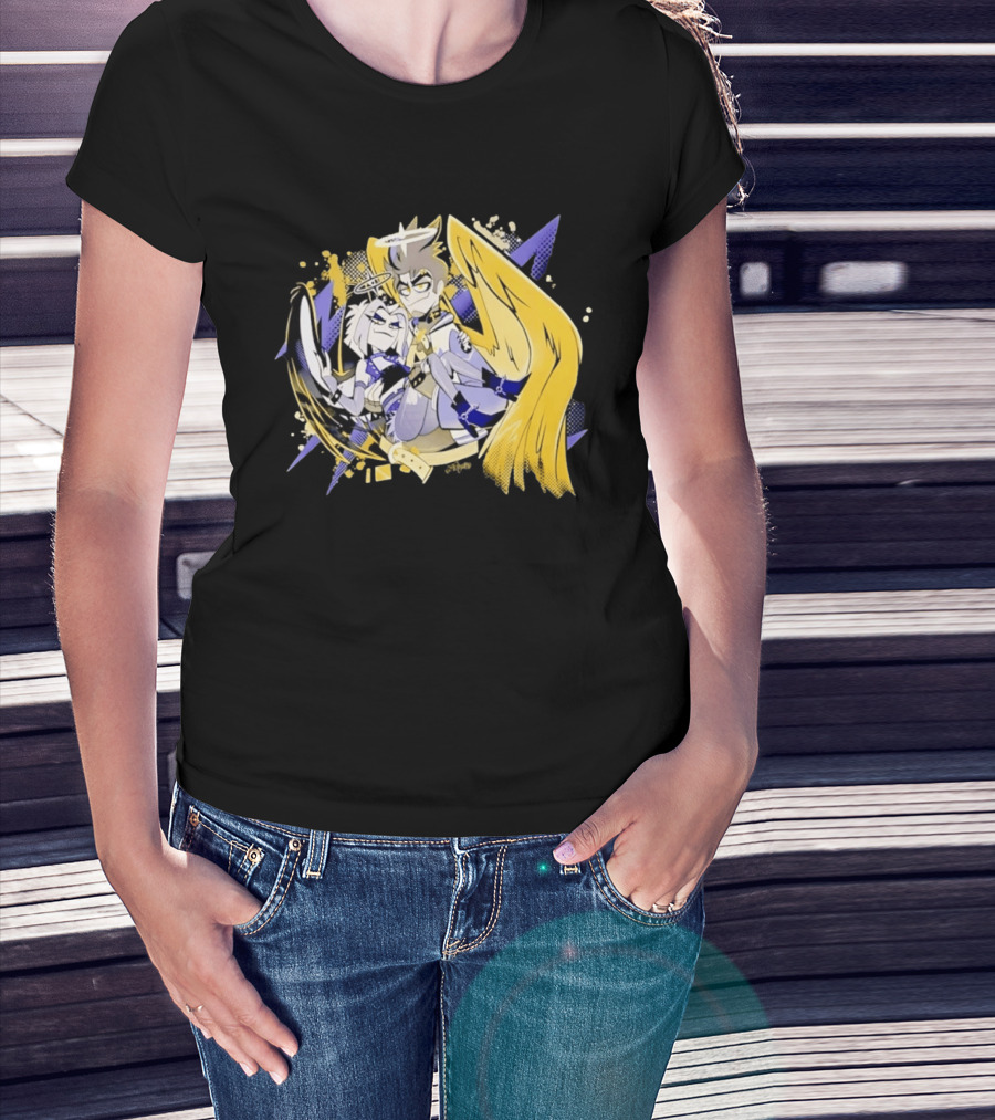 Adam And Lute Hazbin Hotel Characters With Golden Wings And Halos T-Shirt