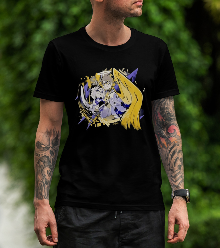 Adam And Lute Hazbin Hotel Characters With Golden Wings And Halos T-Shirt