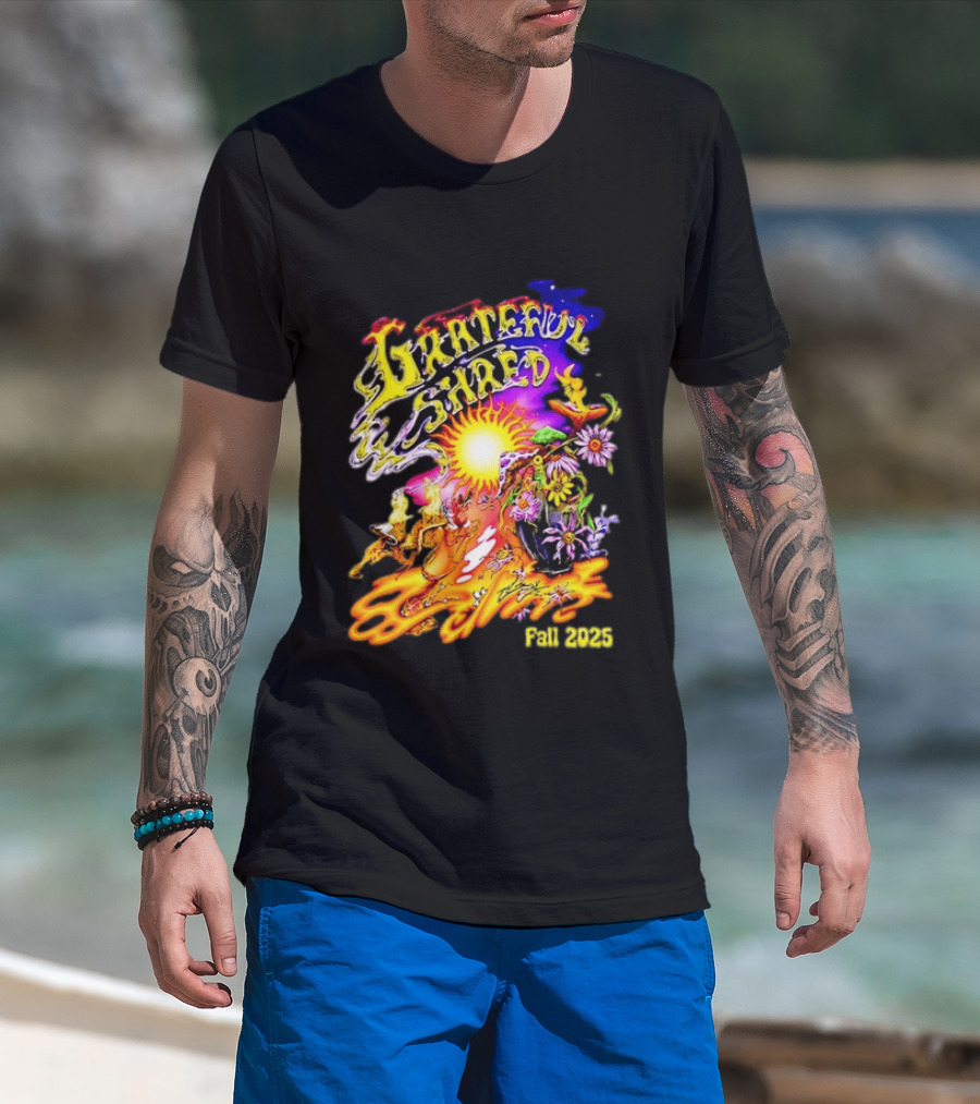 Grateful Shred Fall 2025 Psychedelic Sunburst Jam Band Vibrant Festival T-Shirt