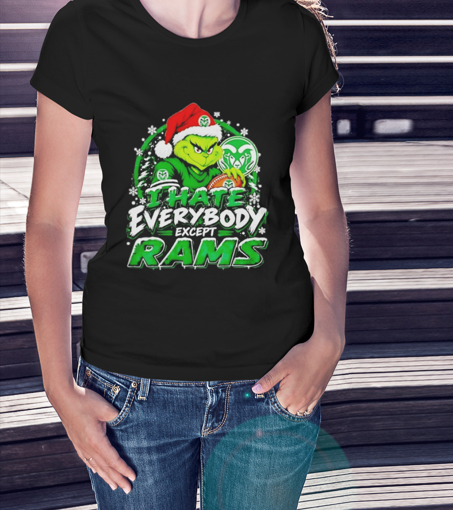 I Hate Everybody Except Rams Grinch Colorado State Rams Christmas T-Shirt