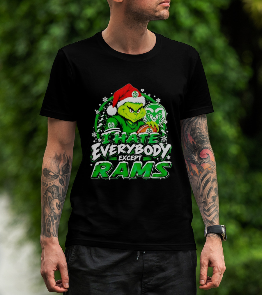 I Hate Everybody Except Rams Grinch Colorado State Rams Christmas T-Shirt