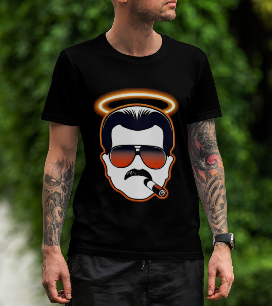 Rip Mike Ditka Chicago Bear Face Sunglasses Mustache Cigar Halo T-Shirt