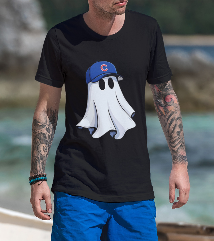 Chicago Cubs Ghost Cartoon Blue Baseball Cap T-Shirt