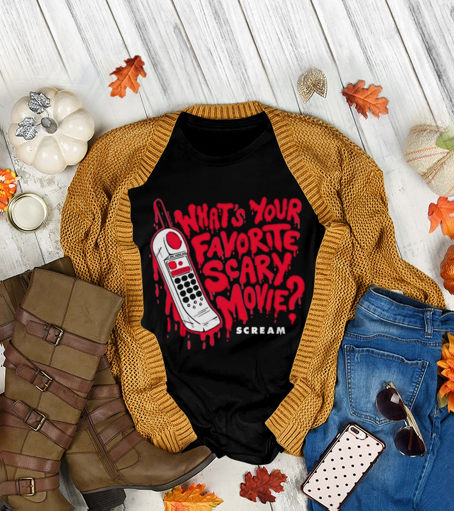Scream What's Your Favorite Scary Movie Telephone Blood Red T-Shirt