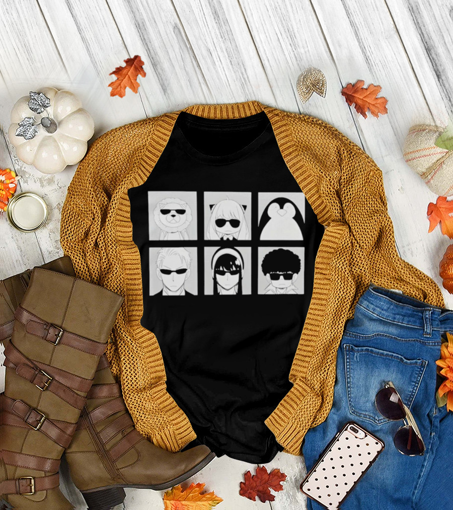 Spy X Family Characters In Sunglasses Box Grid T-Shirt