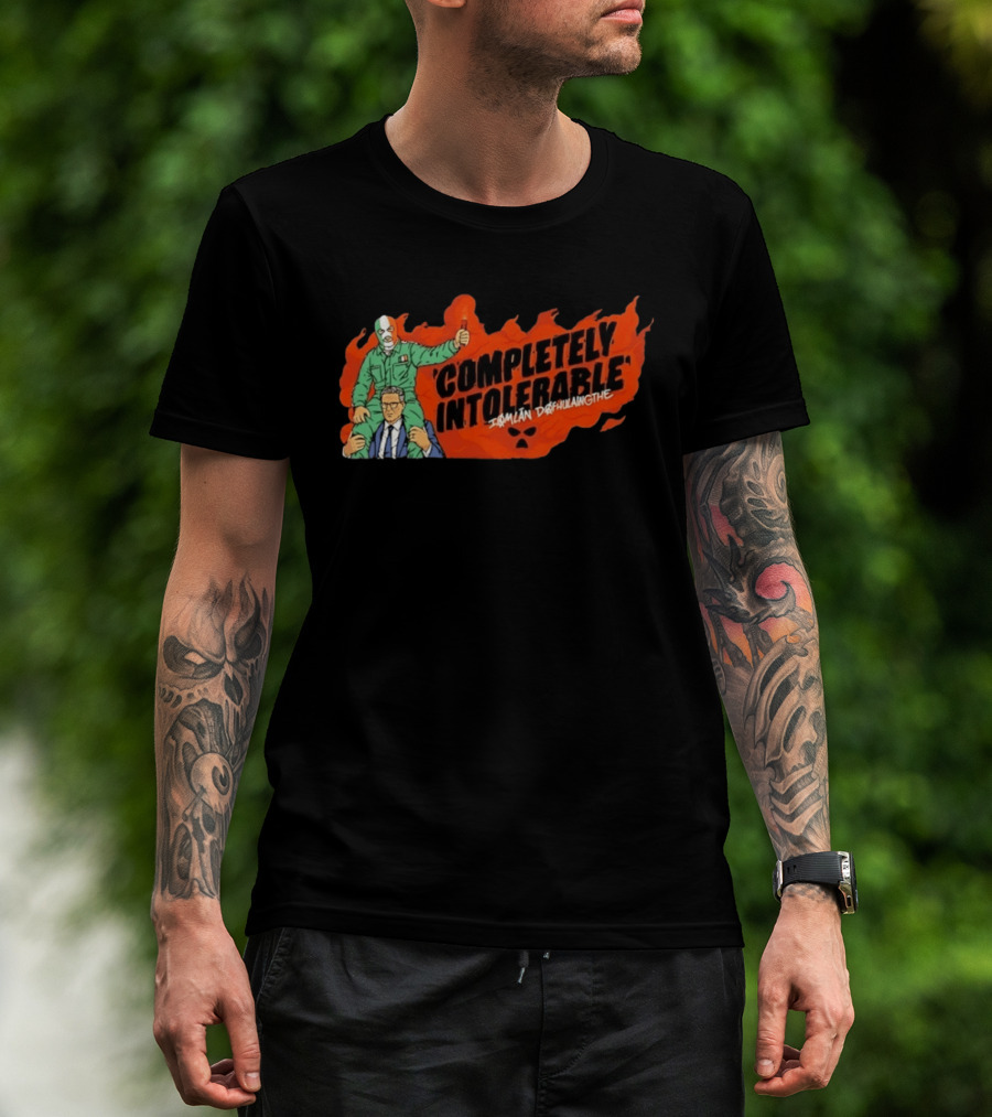 Completely Intolerable Iømlán Døfhulaingthe Flame Background Masked Man Suit And Tie T-Shirt