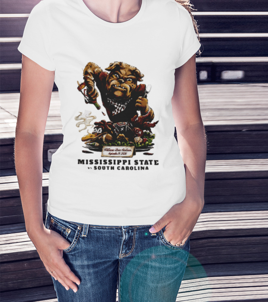 Mississippi State Vs South Carolina 2026 Bulldog Pouring Sauce On Roasted Duck Williams Brice Stadium T-Shirt