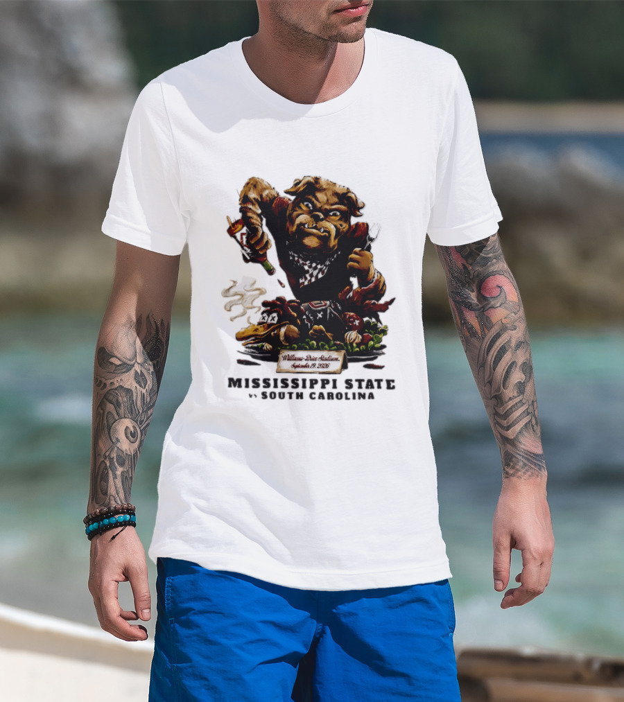Mississippi State Vs South Carolina 2026 Bulldog Pouring Sauce On Roasted Duck Williams Brice Stadium T-Shirt