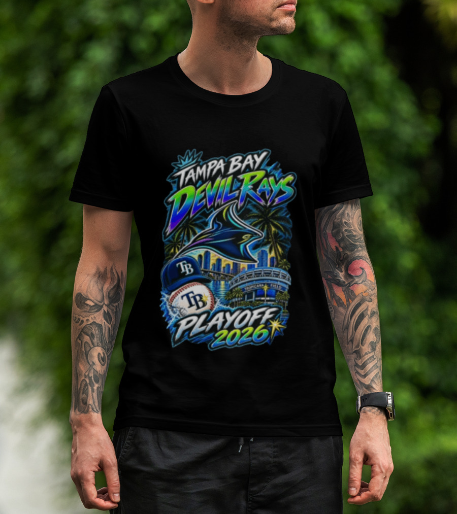 Tampa Bay Devil Rays Playoff 2026 Stingray Tropicana Field Skyline Baseball Cap T-Shirt