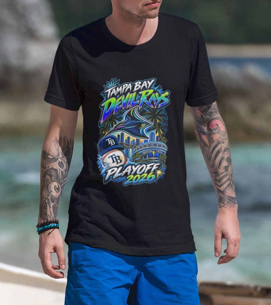 Tampa Bay Devil Rays Playoff 2026 Stingray Tropicana Field Skyline Baseball Cap T-Shirt