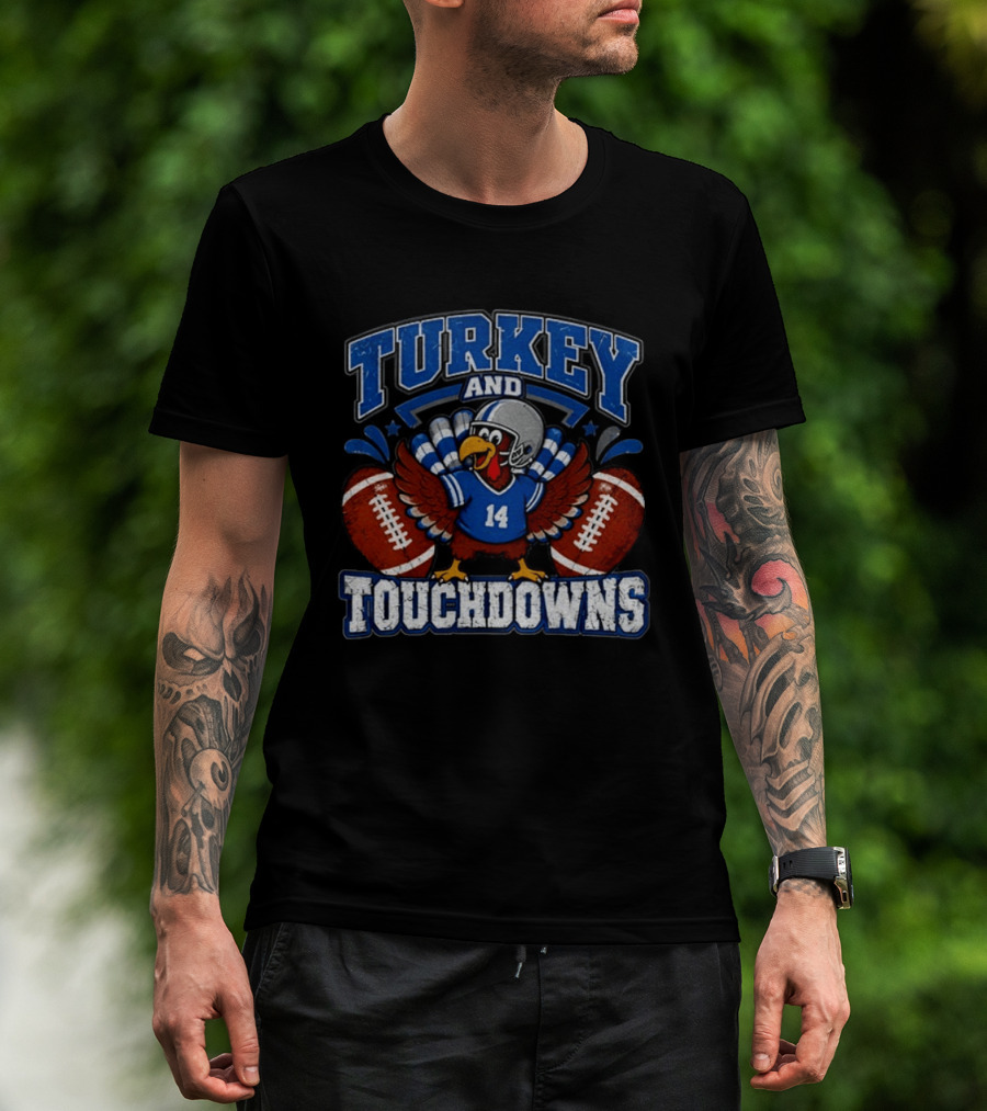 Detriot Lions Thanksgiving Football Turkey Touchdowns Fun T-Shirt