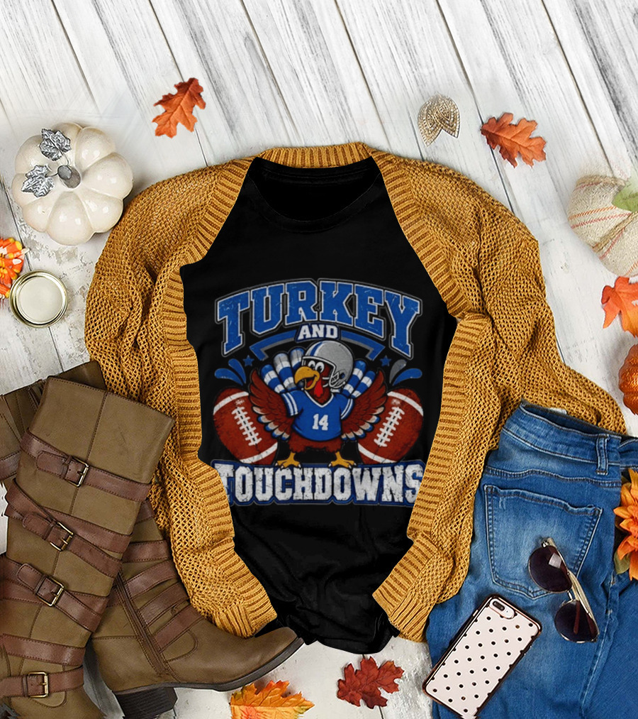 Detriot Lions Thanksgiving Football Turkey Touchdowns Fun T-Shirt