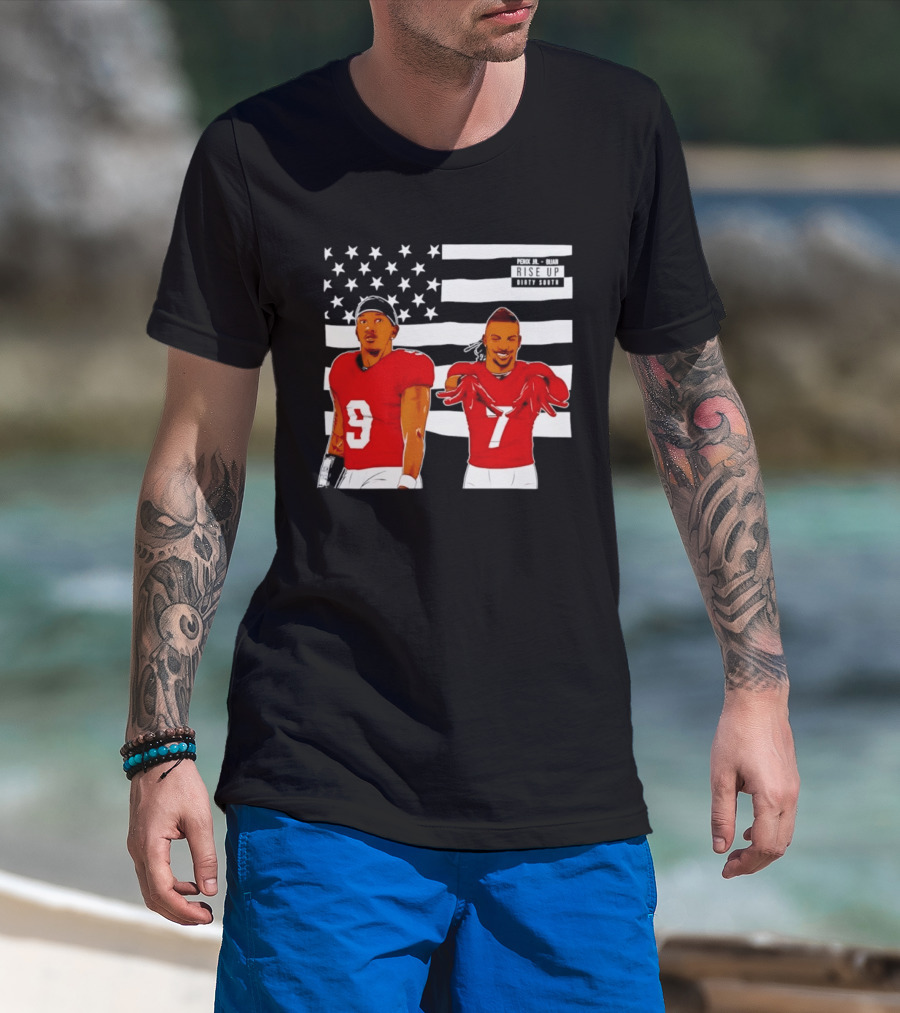 Michael Penix Jr Bijan Robinson Rise Up Dirty South Football Stars American Flag T-Shirt
