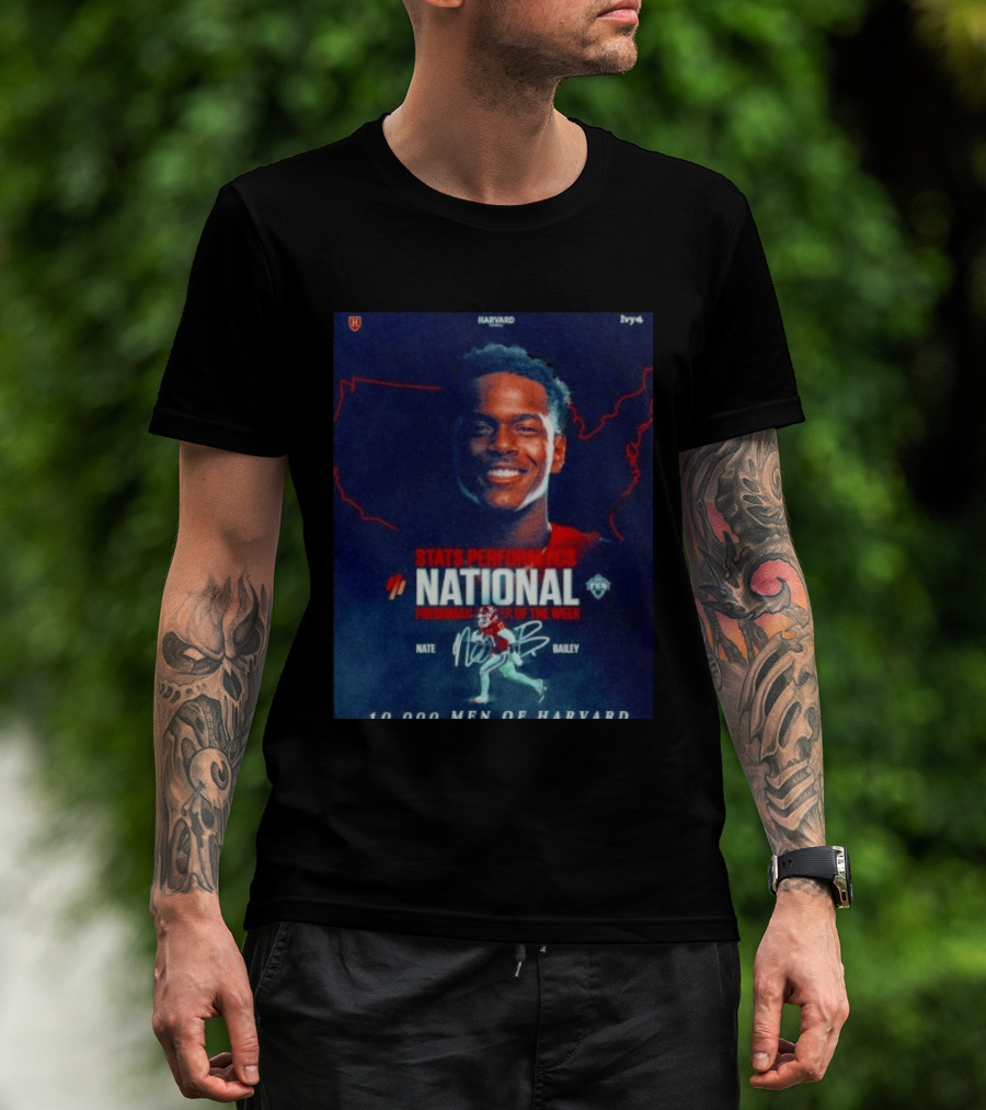 Stats Perform FCS National Freshman Player Of The Week Nate Bailey Harvard Football Ivy League T-Shirt