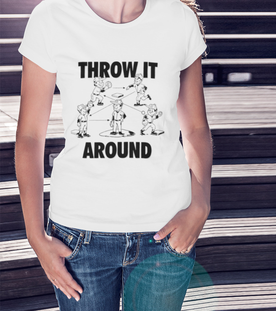 Throw IT Around Cartoon Baseball Players Throwing Ball T-Shirt