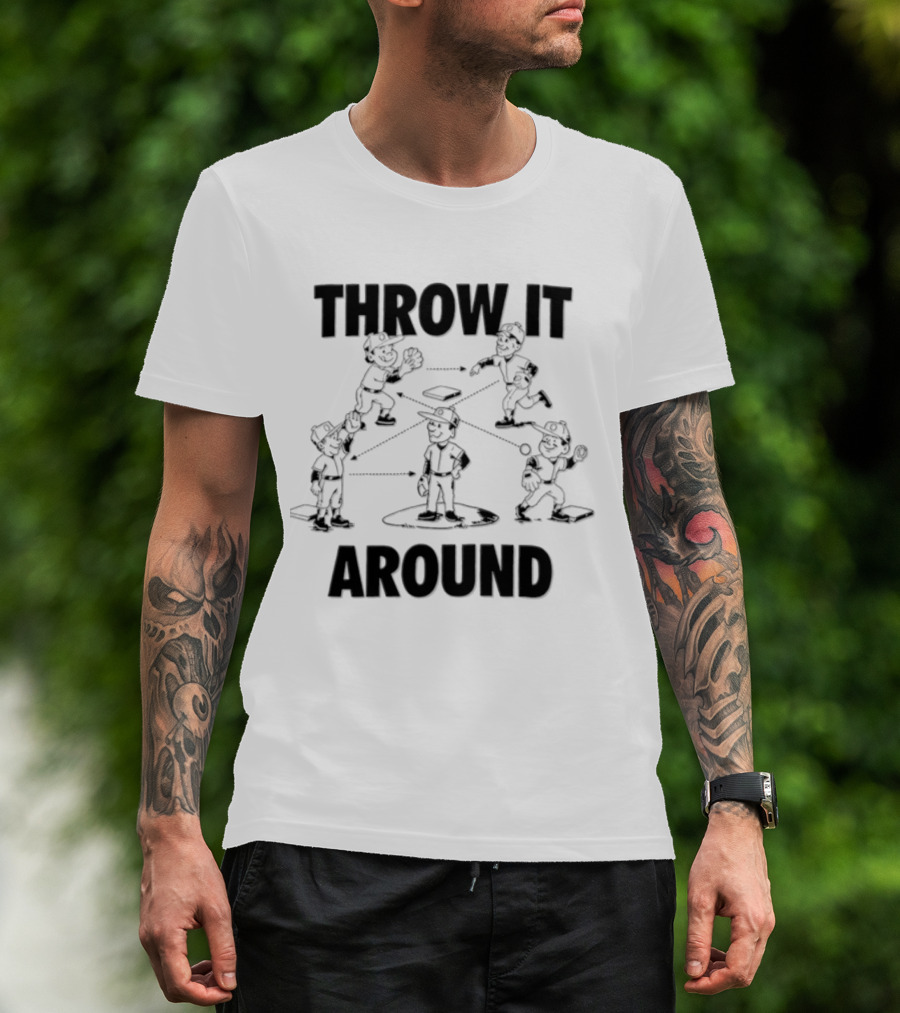 Throw IT Around Cartoon Baseball Players Throwing Ball T-Shirt