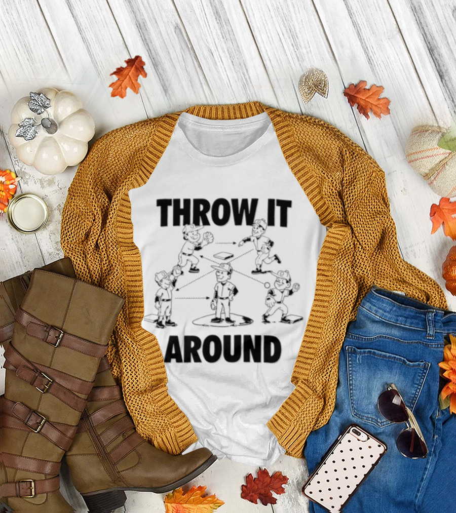 Throw IT Around Cartoon Baseball Players Throwing Ball T-Shirt