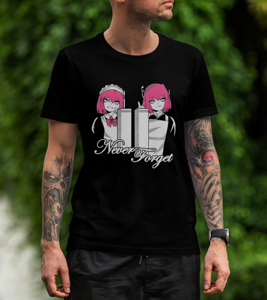 Never Forget Anime Manga Otaku Pink Hair Maid Twins T-Shirt