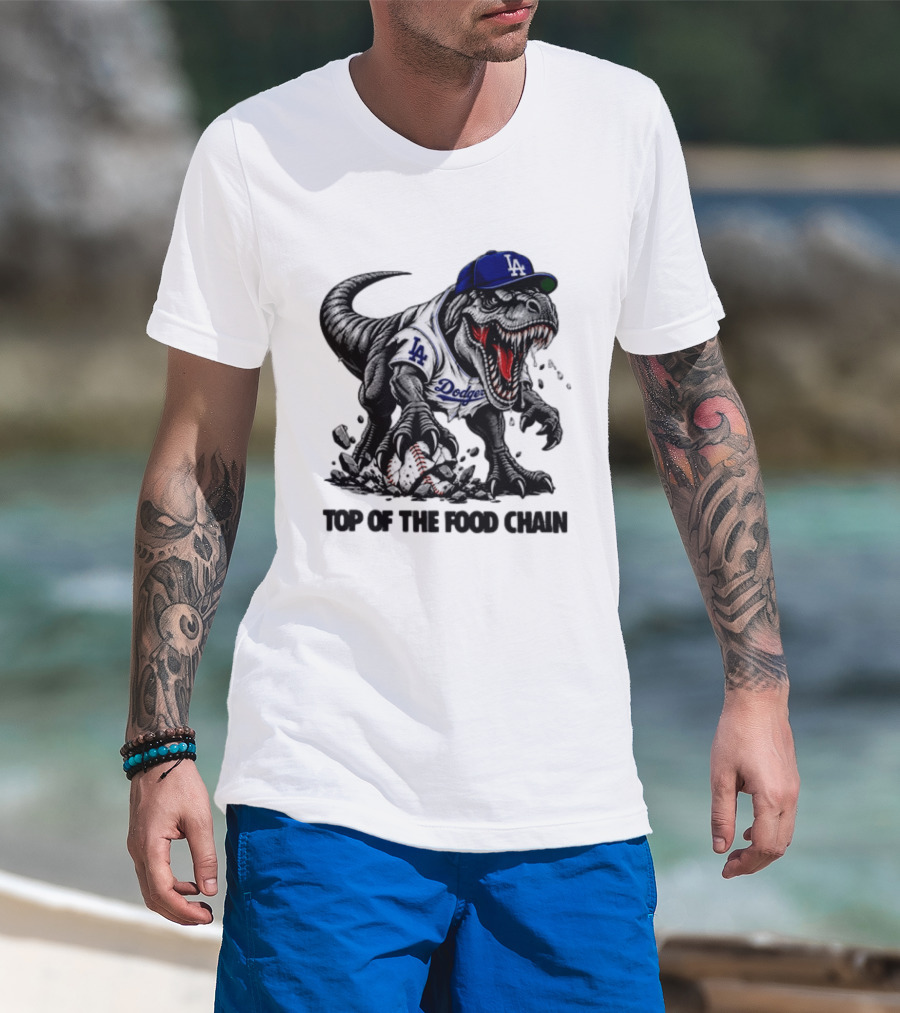 Tyrannosaurus Los Angeles Dodgers MLB Top Of The Food Chain Baseball Rex T-Shirt
