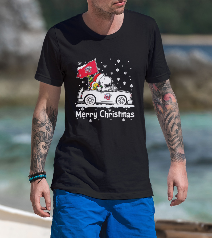 Liberty Flames Snoopy Woodstock Driving Car Merry Christmas Holiday T-Shirt
