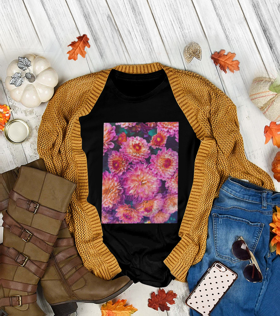 Many Pink And Orange Chrysanthemum Flowers In Full Bloom T-Shirt