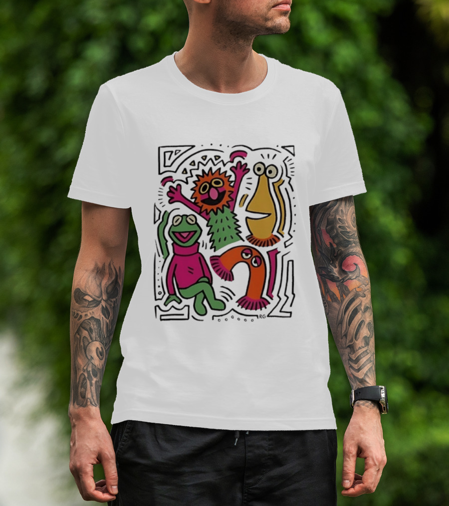 Kermit The Frog And Friends Keith Haring Collaboration Featuring Iconic Cartoon Characters T-Shirt