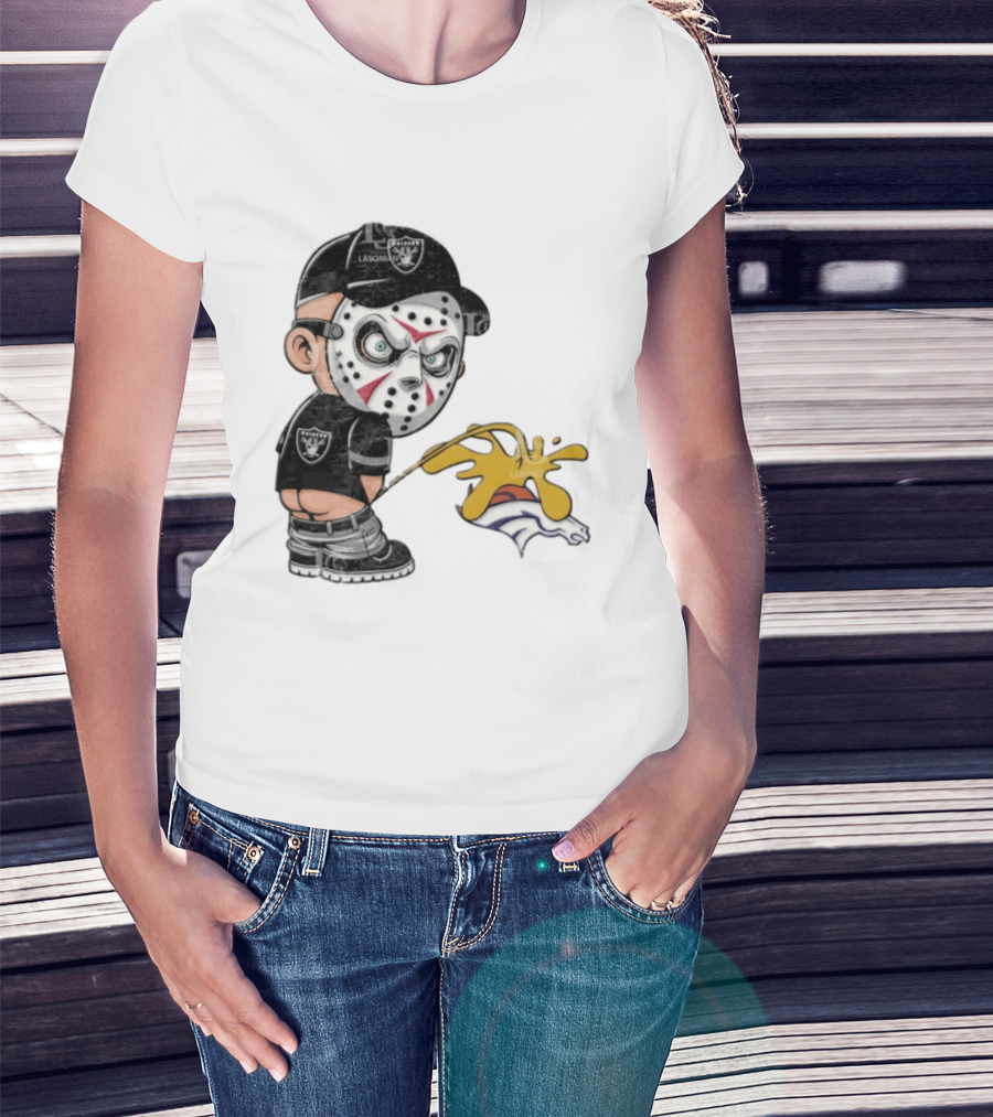 Las Vegas Raiders Jason Voorhees Piss On Denver Broncos Rivalry Humor Sports Fan T-Shirt