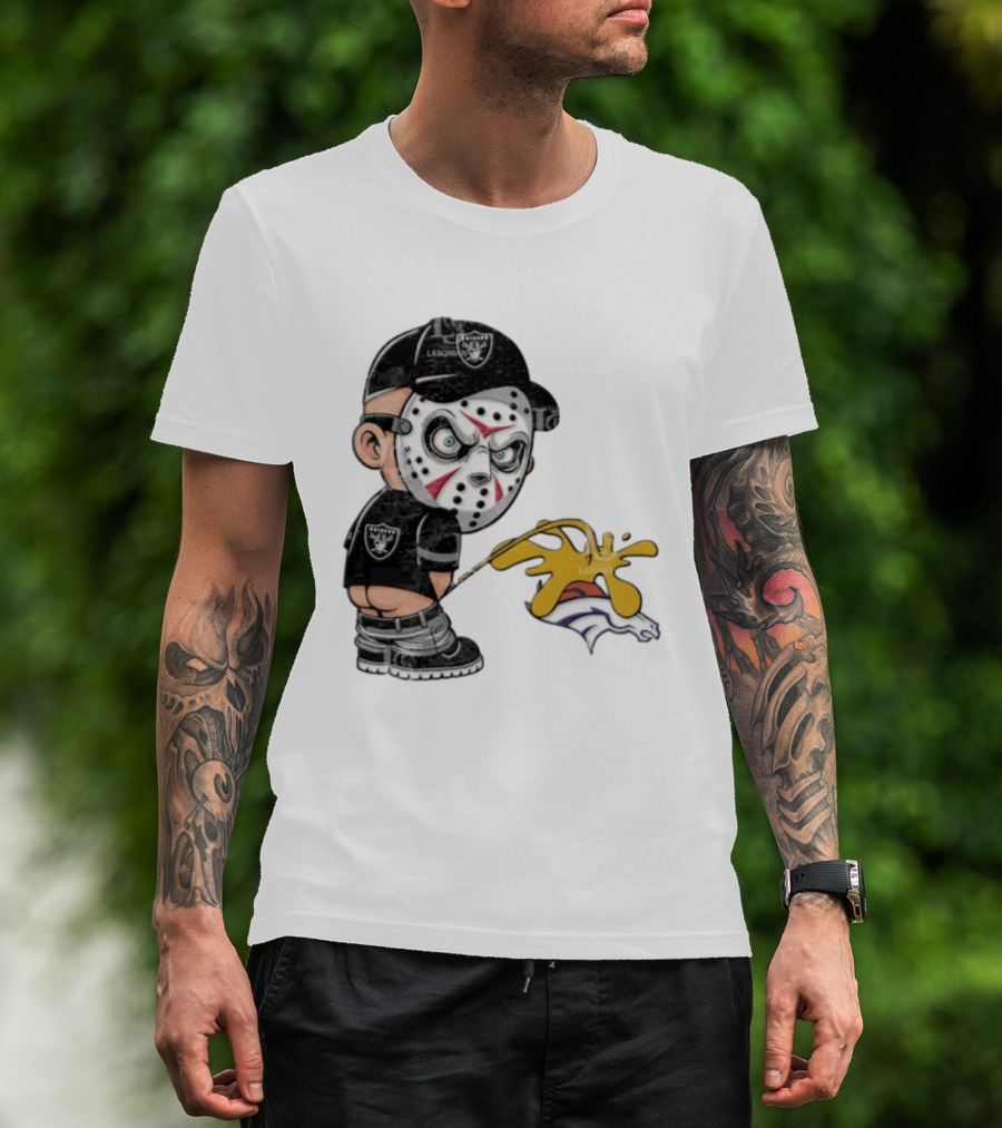 Las Vegas Raiders Jason Voorhees Piss On Denver Broncos Rivalry Humor Sports Fan T-Shirt