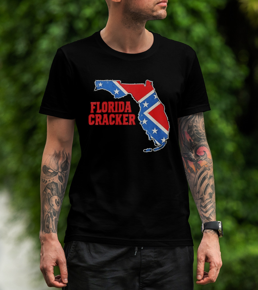 Florida Cracker Distressed Confederate Flag State Map Southern Pride T-Shirt