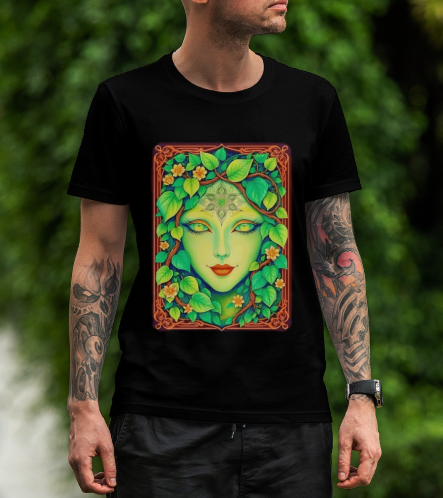 Dream Creations Enchanted Green Forest Goddess With Floral Accents T-Shirt