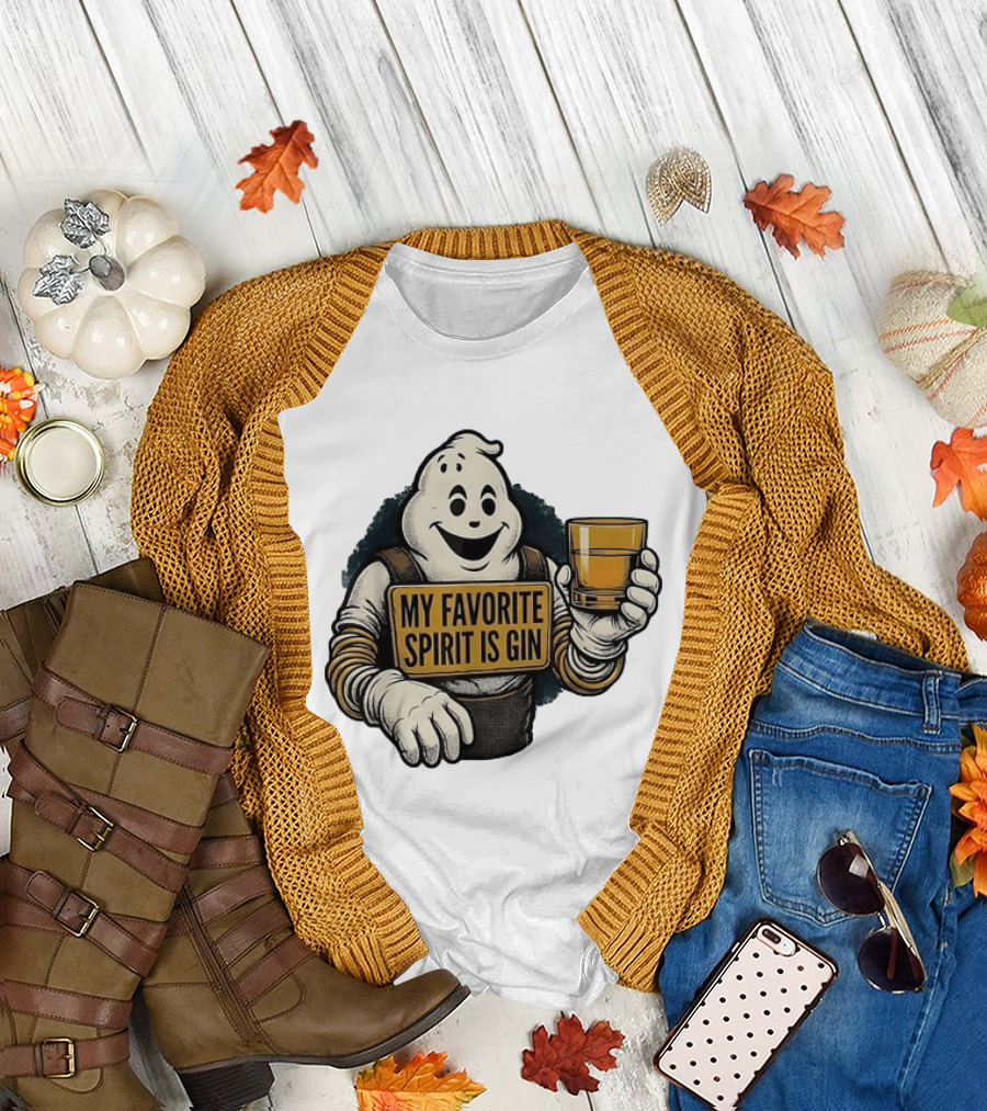 My Favorite Spirit Is Gin Ghost Character With Drink T-Shirt