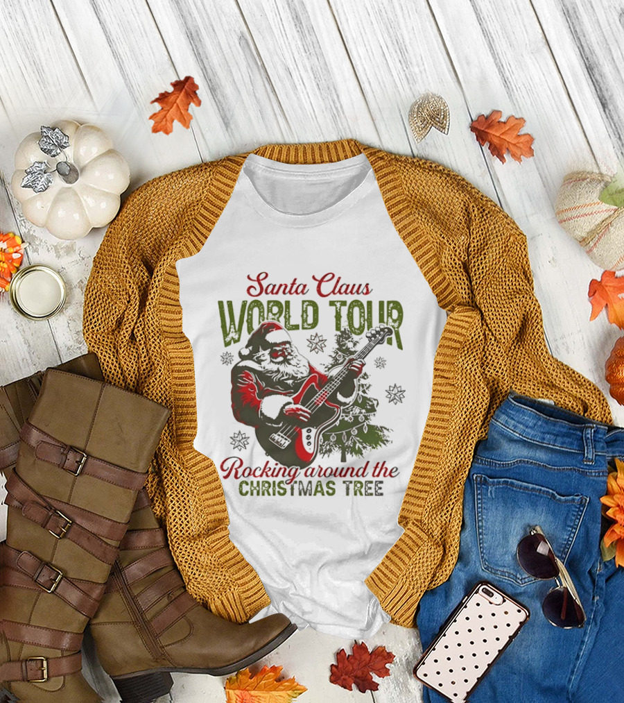 Santa Claus World Tour Rocking Around The Christmas Tree Holiday Music Adventure T-Shirt