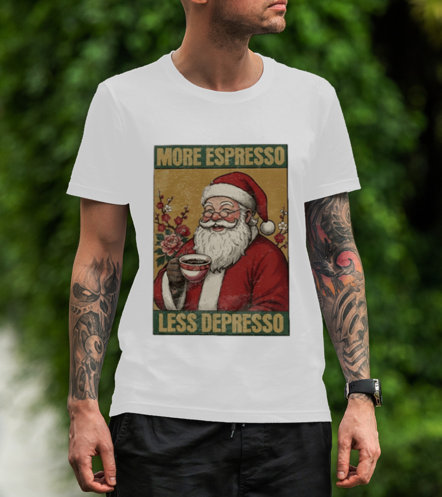 More Espresso Less Depresso Santa Coffee Meme T-Shirt