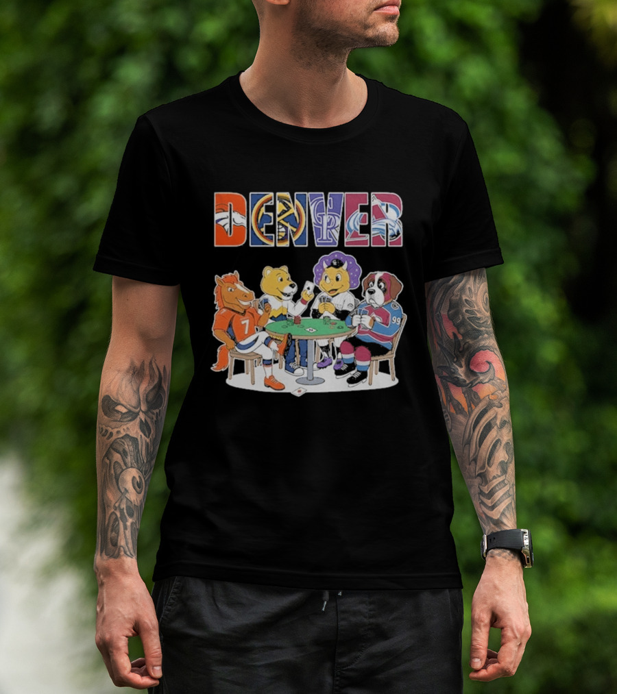 Denver Broncos Rockies Nuggets Avalanche Mascots Poker Game T-Shirt