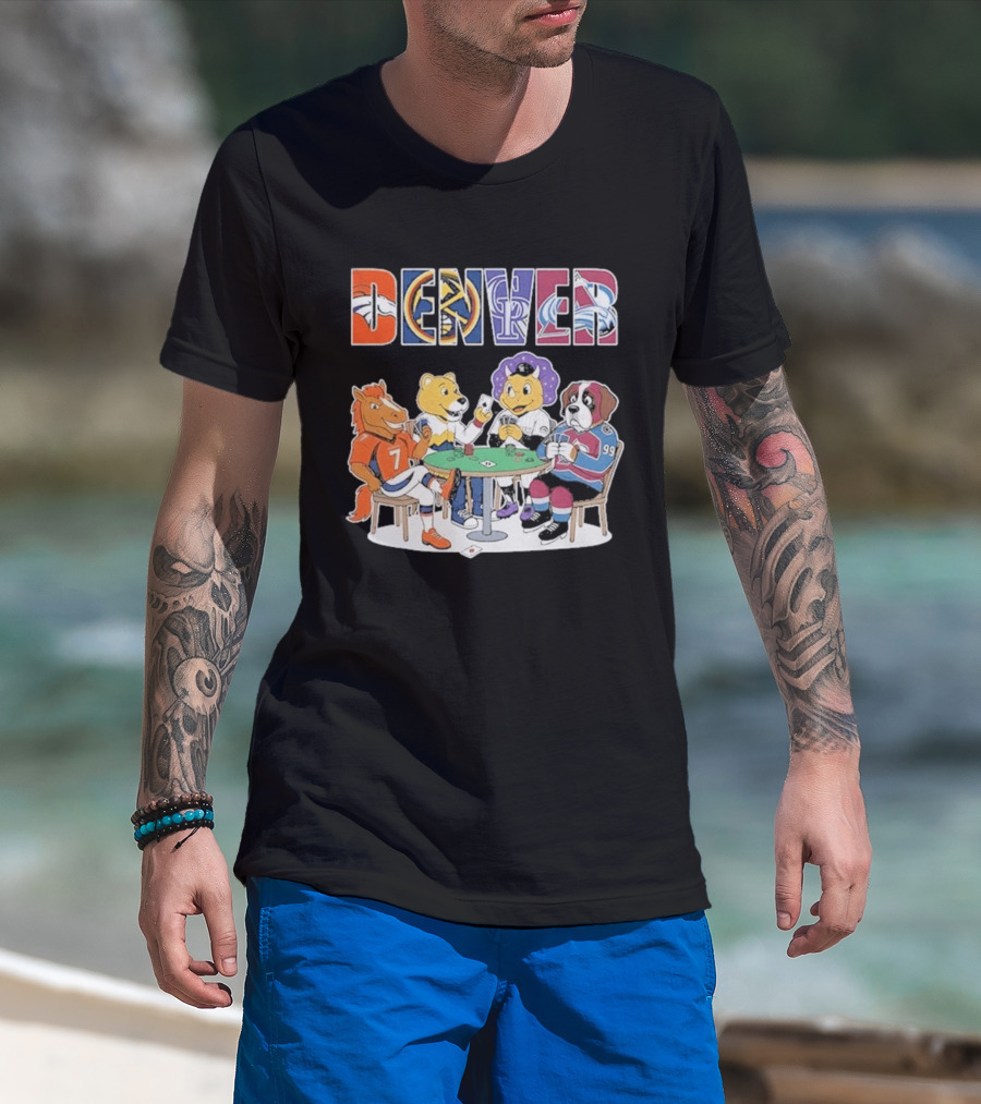 Denver Broncos Rockies Nuggets Avalanche Mascots Poker Game T-Shirt