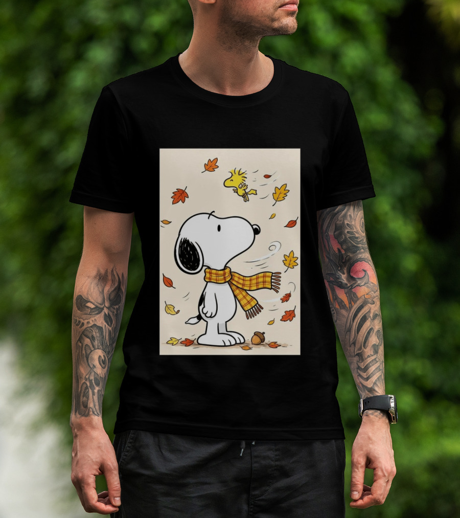 It's Officially Fall With Snoopy And Woodstock Celebrating Autumn Leaves T-Shirt