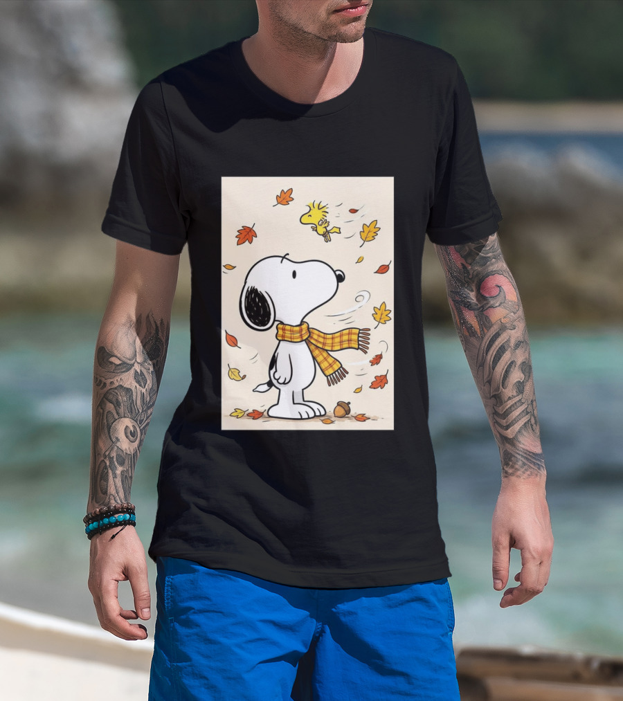 It's Officially Fall With Snoopy And Woodstock Celebrating Autumn Leaves T-Shirt