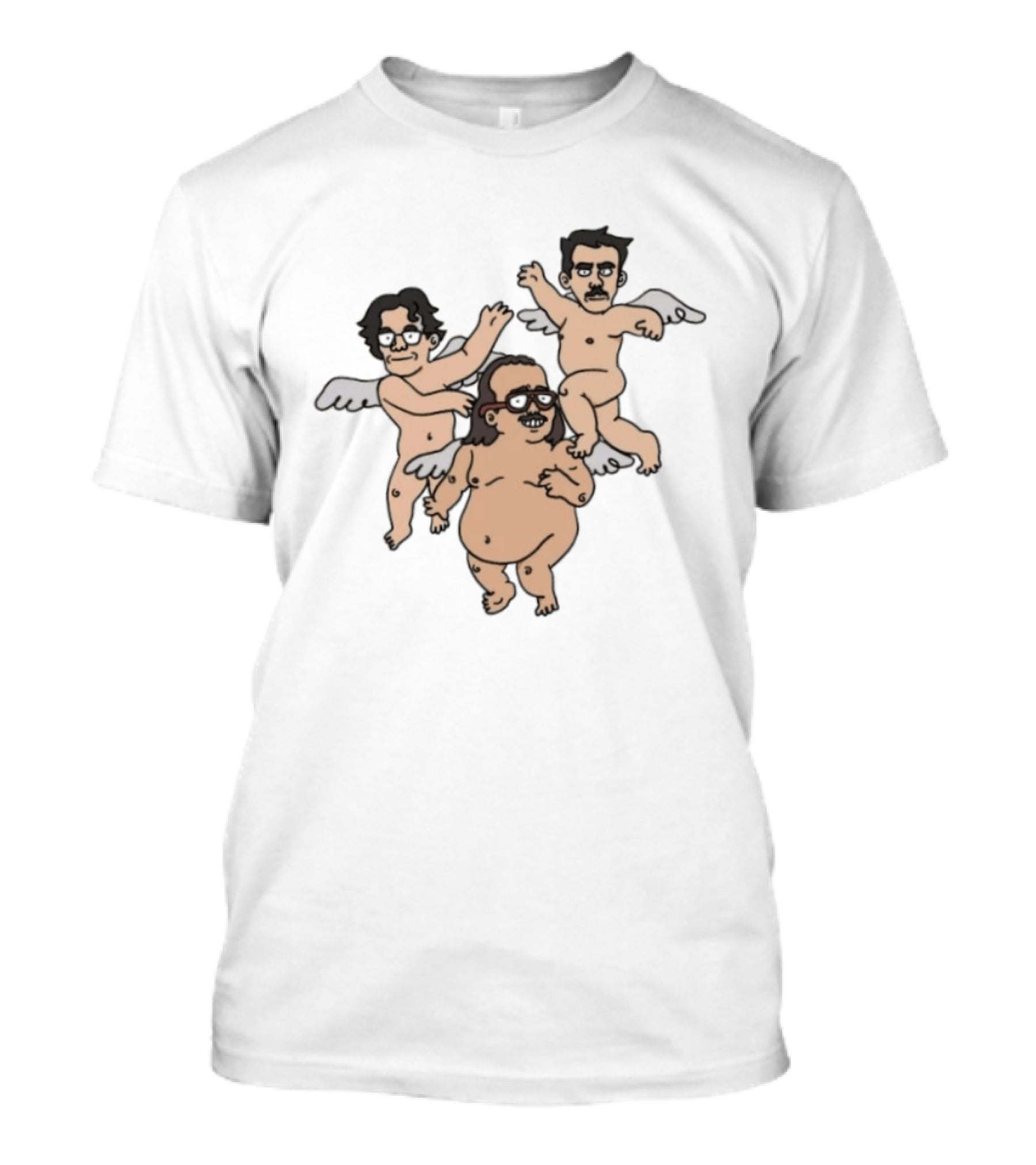 Wilford Brimley And Friends Cherub Angels Cartoon Character Trio T-Shirt