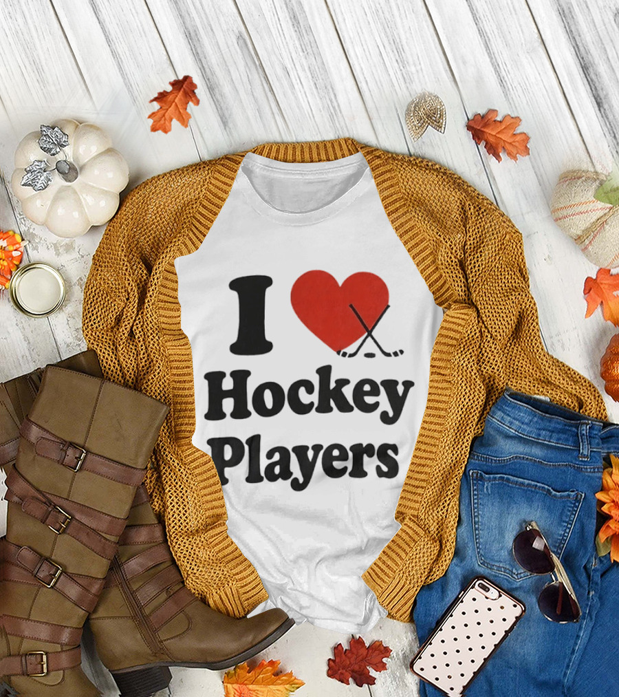 I Love Hockey Players Heart With Crossed Sticks T-Shirt